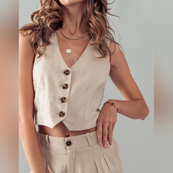 #390 SALE 🛑S,L Boho BLACK Linen Button Down Vest - Picture 4 of 12